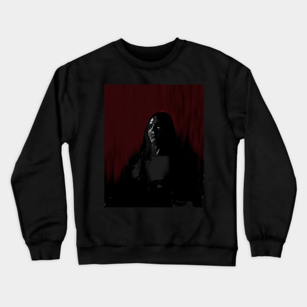 Portrait, digital collage and special processing. Man sitting. Calm but strong. Black and white. Red. Crewneck Sweatshirt by 234TeeUser234